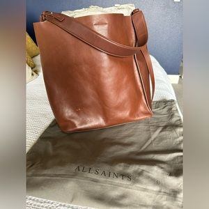 All Saints Paradise North South Bag in Tan/Dark Chicolate